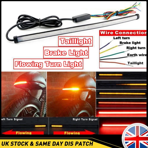 1PCS Motorcycle LED Motorbike Strip Tail Indicator Brake Rear View Turn Light UK