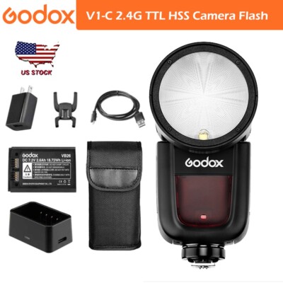 US Godox V1-C 2.4G TTL HSS Camera Flash Speedlite Round Head Light For Canon