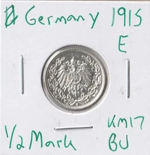 Coin Germany (Empire) 1/2 Mark 1915 E KM17, silver