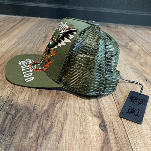 Ed Hardy Dragon Embroidered Bedazzle Olive Green Trucker Snapback Cap Hat NEW - Picture 7 of 10
