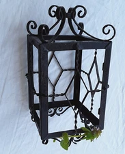 Vtg Spanish Gothic Rectangular Wrought Iron Cage (No Glass) for Hanging Light