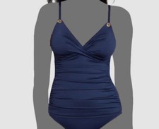 Lauren Ralph Lauren Women's Blue Toggle-Trim Tankini Top Swimwear Size 16