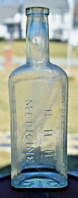 RARE ANTIQUE AQUA HORSE MEDICINE BOTTLE H.H.H. MEDICINE CELEBRATED DDT 1868