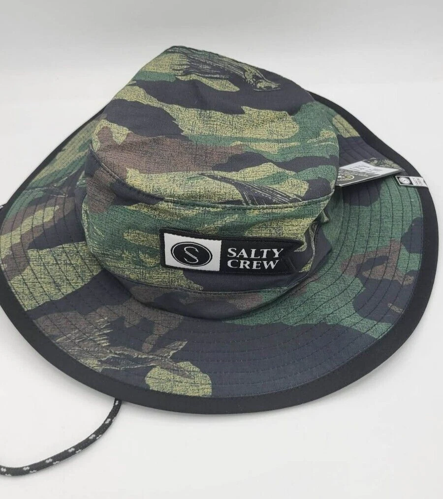Salty Crew Men's Boonie Bucket Hat Drawstring Camo Green Black Beige Beach Flex