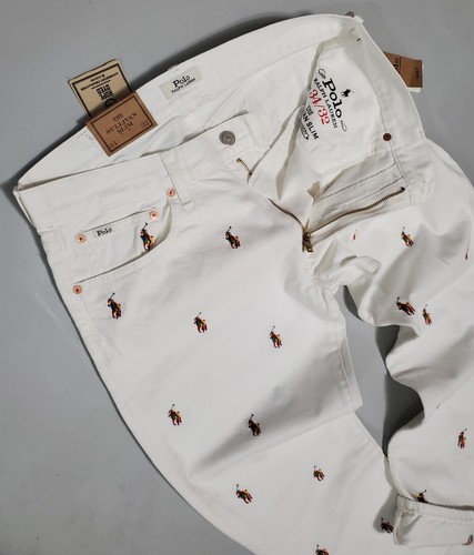 Polo Ralph Lauren Sullivan Slim-Fit ALLOVER Polo Pony Zip-Fly MENS White Jeans - Picture 7 of 13
