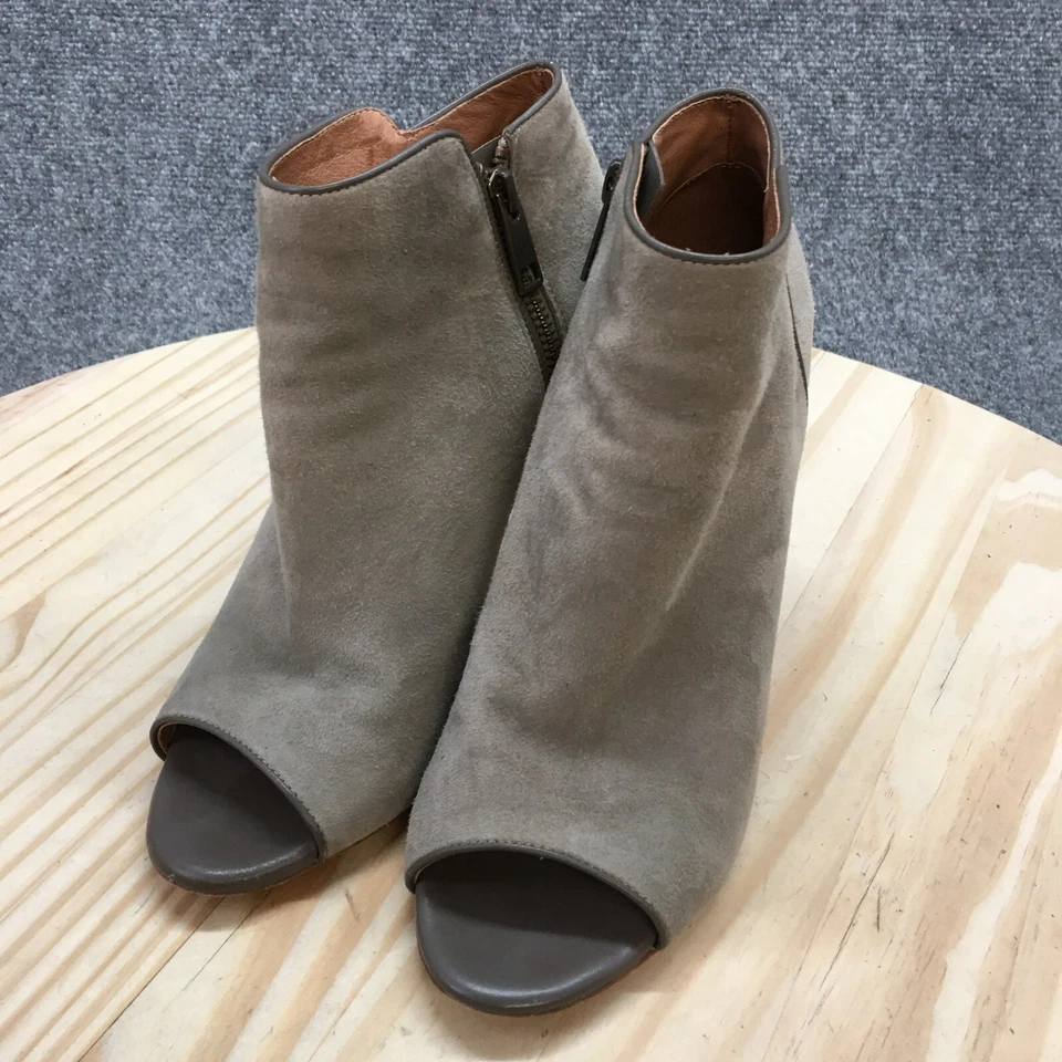 Joie Boots Womens 38 Ankle Booties Gray Suede Stiletto Heels Peep Toe Zip - Image 3 of 4