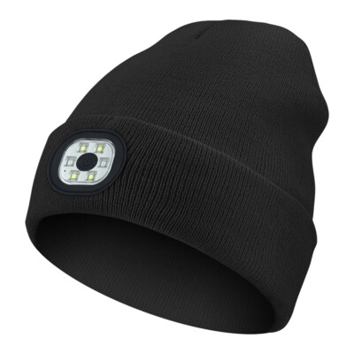 Unisex Warm Winter Knit Beanie Hat with LED Light USB Rechargeable Headlamp Cap