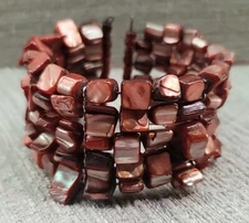 Brown Shell Pearlized Five Row Wide Open Cuff Expandable Bracelet