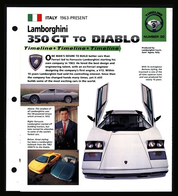 Lamborghini 350GT-Diablo(Italy 1963-Now) Spec Sheet 1998 HOT CARS Timeline #9.30