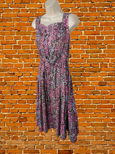 VINTAGE WOMENS SIZE UK 6-8 PINK FLORAL FIT & FLARE SUMMER DRESS SLEEVELESS BELT