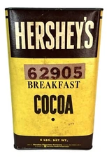Vtg Hersheys Breakfast Cocoa Box Tin 62905 5 Lb Cardboard Metal Top & Bottom