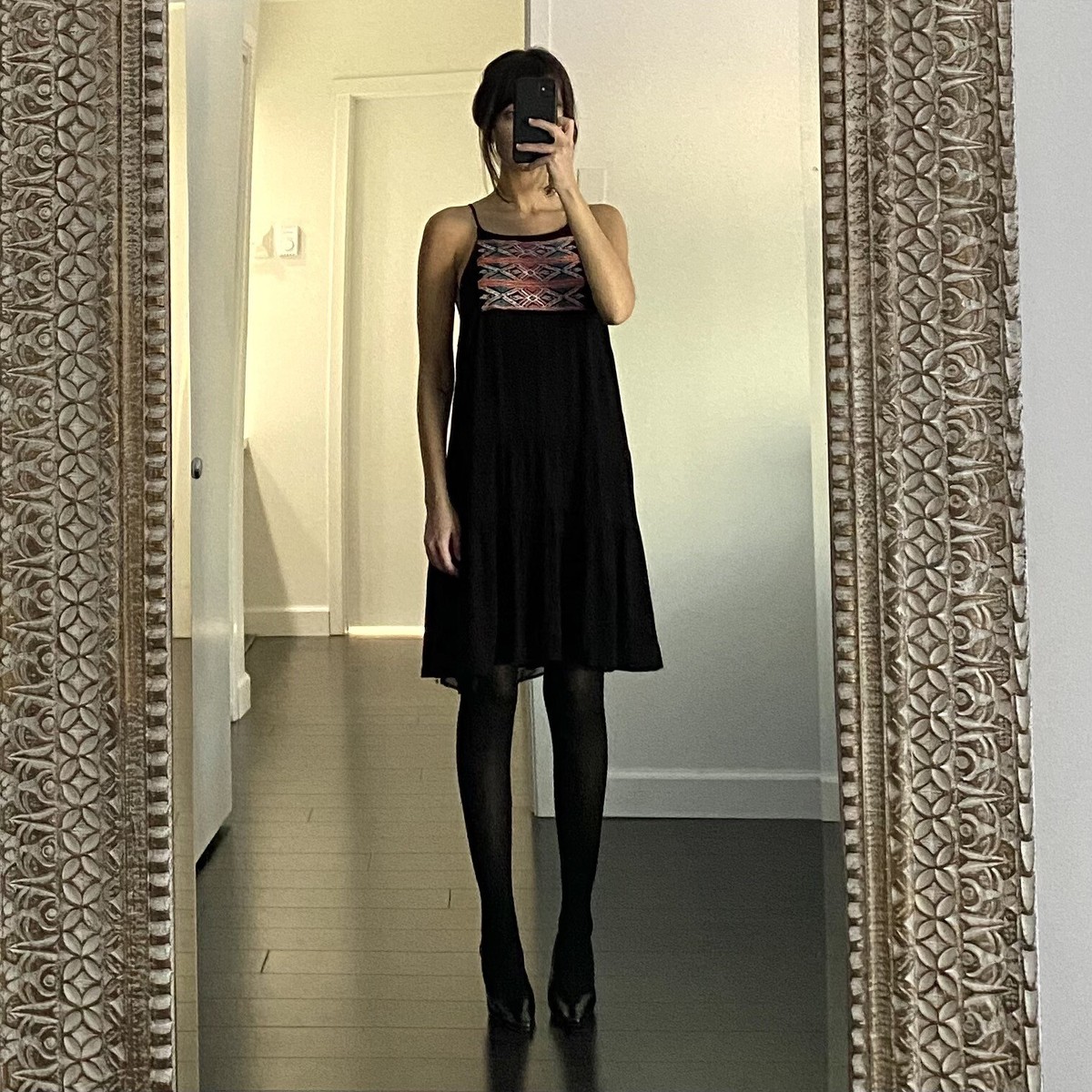 Design Lab Lord & Taylor Embroidered Dress Black Size L Retail $78