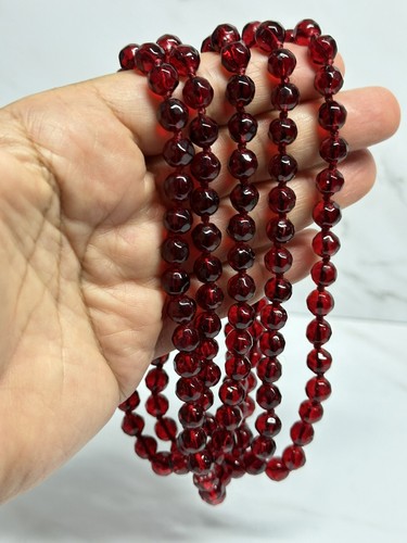 collana vintage perle granato sfaccettato lunga Estate 60” 106 grammi - Foto 3 di 16