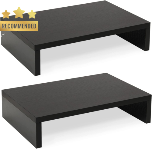 2-Tier Wood Monitor Stand Riser for 2 Monitors, Laptops, and Pcs - Black, 2 Pack - Picture 9 of 12