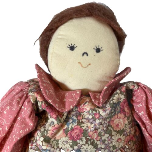 Handmade Cloth Rag Doll Stuffed Toy Vintage Floral Country Charm 18” Shelf Sit - Picture 4 of 7