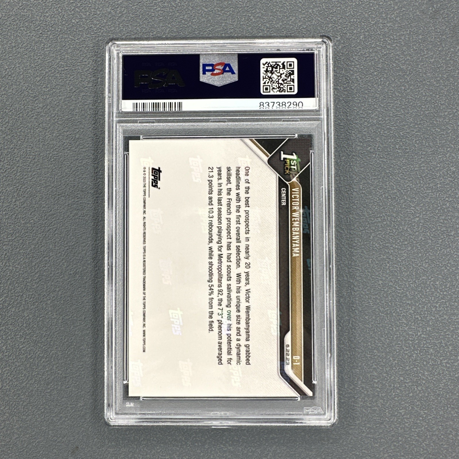 2023-24 Topps Now Draft Victor Wembanyama #D1 ROOKIE RC SPURS PSA 10 GEM MINT