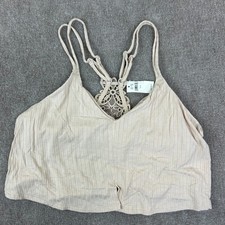 Aerie Ribbed Crop Top Womens Medium Sandalwood Lace Ribbed Spaghetti Straps