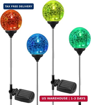 OxyLED Solar Globe Lights Outdoor 4 Pack Garden Stake Lights Waterproof Cracked 