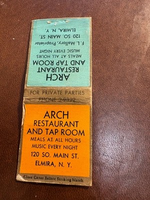 Matchbook cover - Arch Restaurant - Elmira NY - M121 - comb. ship!