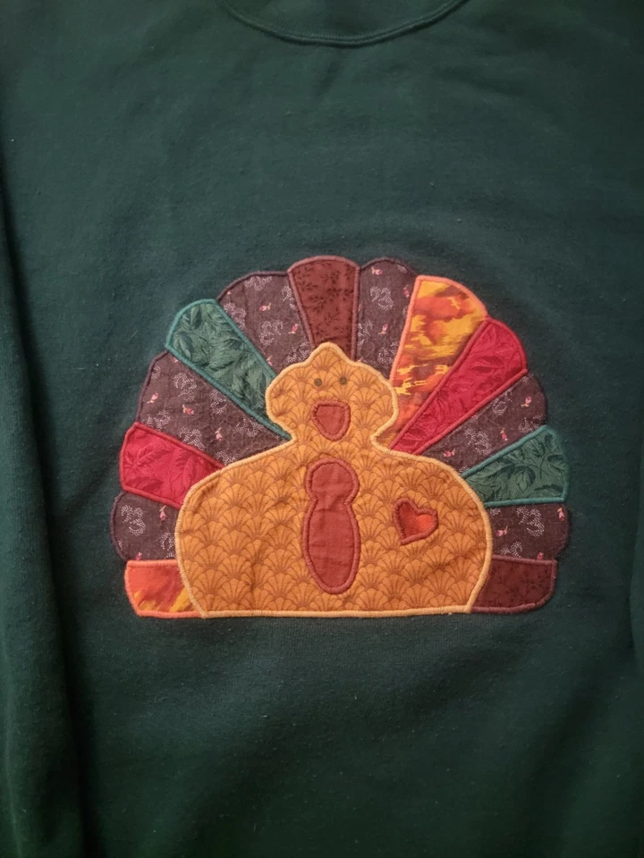 Sudadera Vintage Jerzees Talla XL Verde Pavo Acción de Gracias Otoño EE. UU. 90s Foto 2 de 3