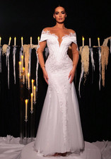 Vestido de Novia  de sirena con hombros descubiertos, mangas largas