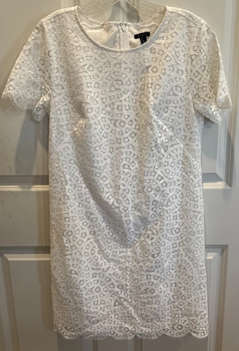 OFF WHITE Abito a tubino Ann Taylor 6 bianco sporco manica corta cotone pizzo overlay nuovo con etichetta!