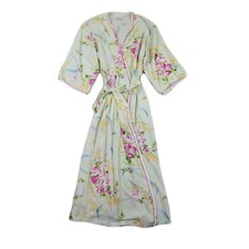 Vintage Oscar De La Renta Pink Label Floral Satin Duster Robe Sz S/M Luxury Glam