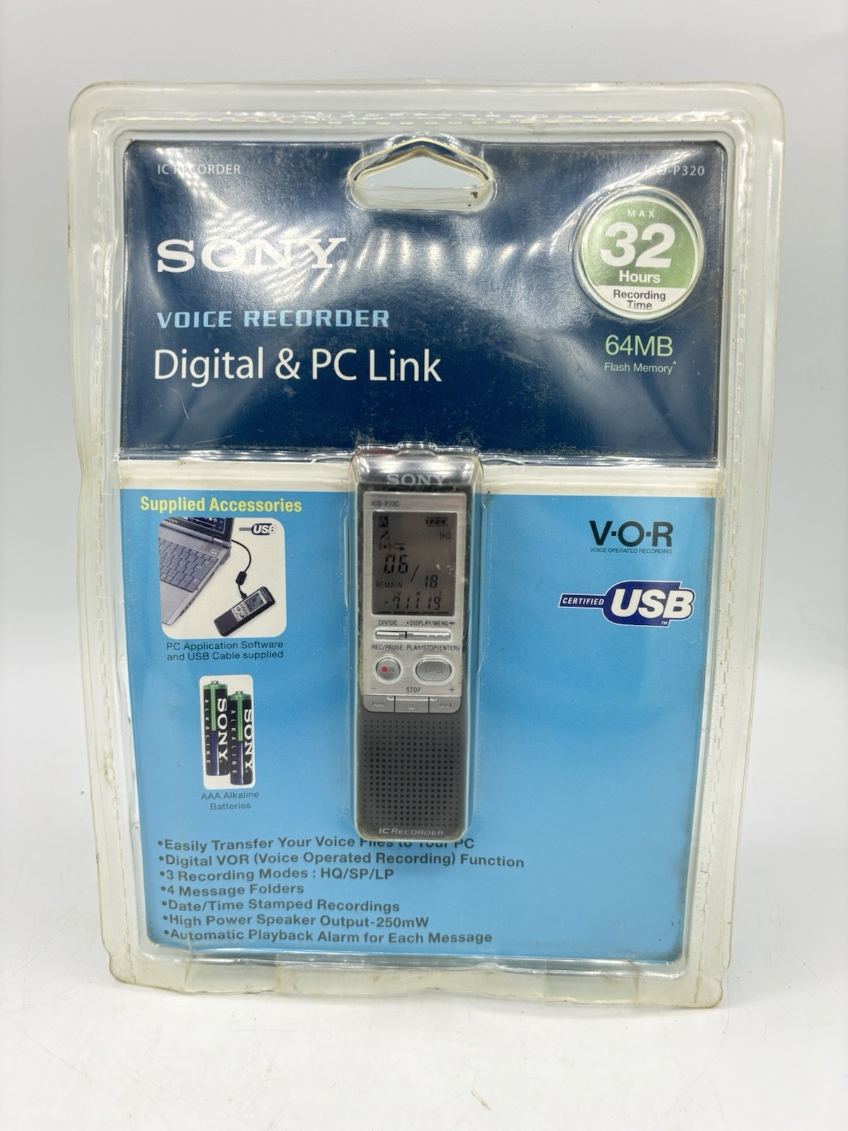 Sony ICD-P320 Digital PC Link Voice Recorder 64 MB 32 HOURS NEW SEALED