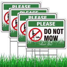 4PC Do Not Mow Sign with Stake, No Mow May Yard Sign for Lawn, 12"x9" Corruga...