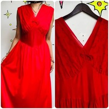 Vintage 50s Cherry Red Double Layer Chiffon Babydoll Nighty SLip Dress 38