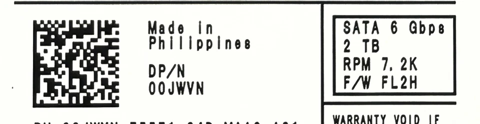 Dell 0JWVN 2TB 7.2K SATA 3.5 6G EP MG03ACA200 / HDEPQ02D0A51 - Image 2 of 4