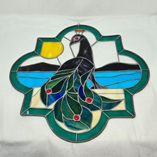 VTG TIFFANY STYLE STAINED GLASS PEACOCK WINDOW PANEL SUNCATCHER HANDCRAFTED 20"