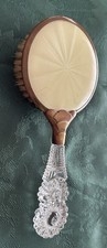Vintage Art Deco Hair Brush With Clear Lucite Floral Pattern Handle