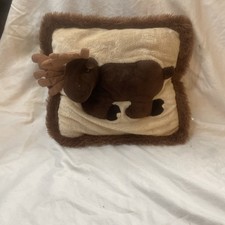 Alaskan Moose Pillow 3D design in tan, brown  black 12  x 13  EUC Super Soft