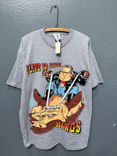 T-shirt grigia vintage anni 90 I Live To Ride Hawgs bici moto taglia XL nuova con etichette - Foto 3 di 6