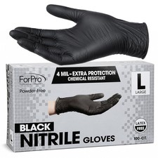 Disposable Nitrile Gloves Black Large 100 Count 4 Mil Powder Free Food Safe