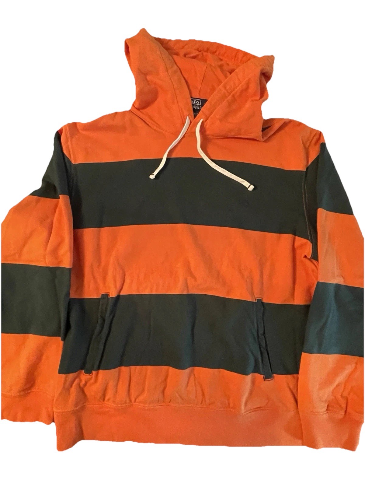 PONY Polo Ralph Lauren uomo arancione verde righe felpa con cappuccio taglia M vintage