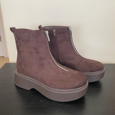 Portland Chocolate Brown Suede Chunky Platform Zipper Boots Womens Size 8