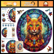 200-Piece Wooden Cat Puzzle 11.2x11.2 in Unique Animal Shape, Fun Family Game