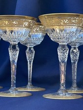 Superb Fine Saint Louis Crystal Champagne Glasses Set Old Thistle Glass Gold