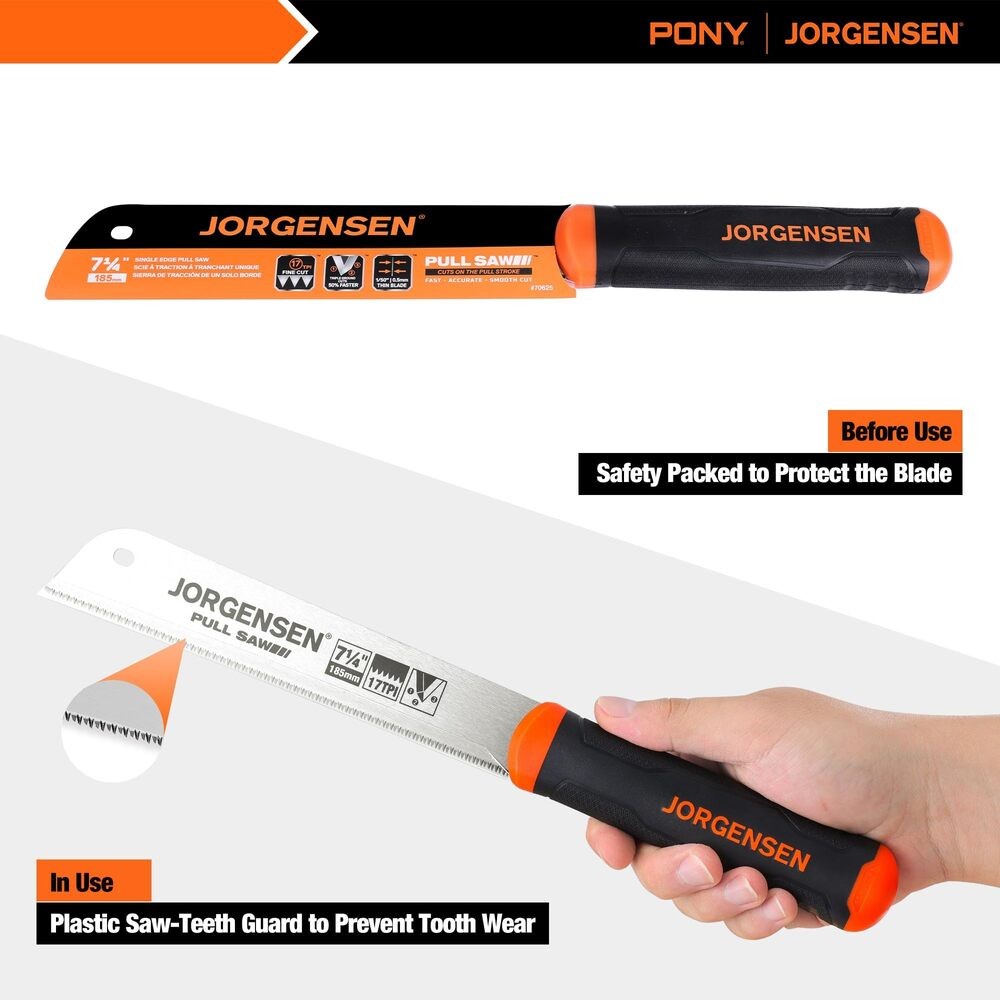 JORGENSEN Single Edge Japanese Pull Saw 7.25" Hand Saw SK5 17-TPI Flush Cut Saws