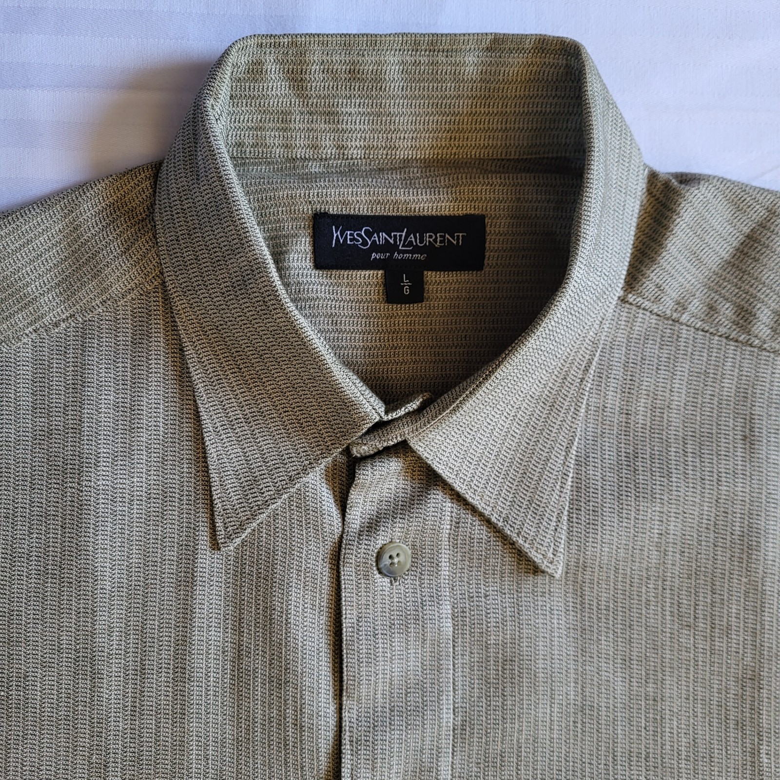 Camicia vintage Yves Saint Laurent Pour Homme uomo L beige testurizzata manica corta