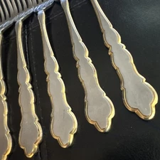 United Silver Stainless US17 Scallop Gold Outline Dinner Forks Set Of 8