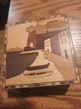 Vtg Sorrento Wood Inlay Marquetry Jewelry Trinket Box 3.5 In Sq.  Italy