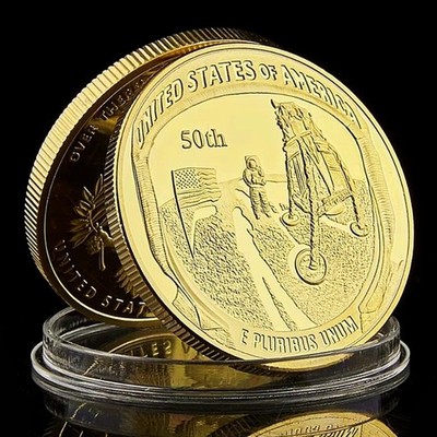 Apollo 11 1. Schritt zum Mond 50. Geburtstag Gedenkmedaille vergoldet