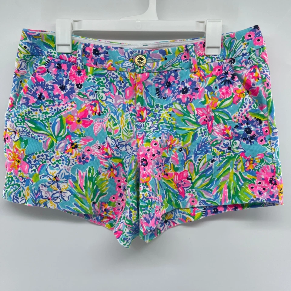 Shorts Lilly Pulitzer Feminino Tamanho 12 Estampa Floral Cintura Alta Azul Rosa Verde - Imagem 2 de 4