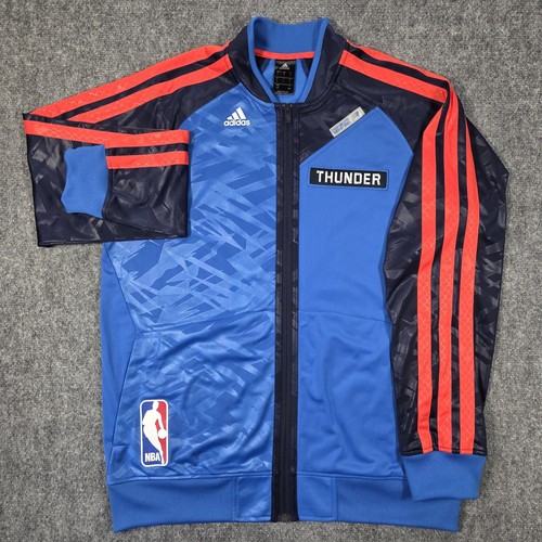 Oklahoma City Thunder Warm Up Jacket Mens Large Blue On Court Full Zip Adidas
