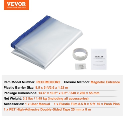 VEVOR Porte Anti-Poussière Barrière Anti-Poussière Fermeture Magnétique 2,6x1,5m - Foto 7 di 12