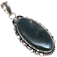 Pendant Moss Agate Gemstone Gift For Her Silver Jewelry 2.5"