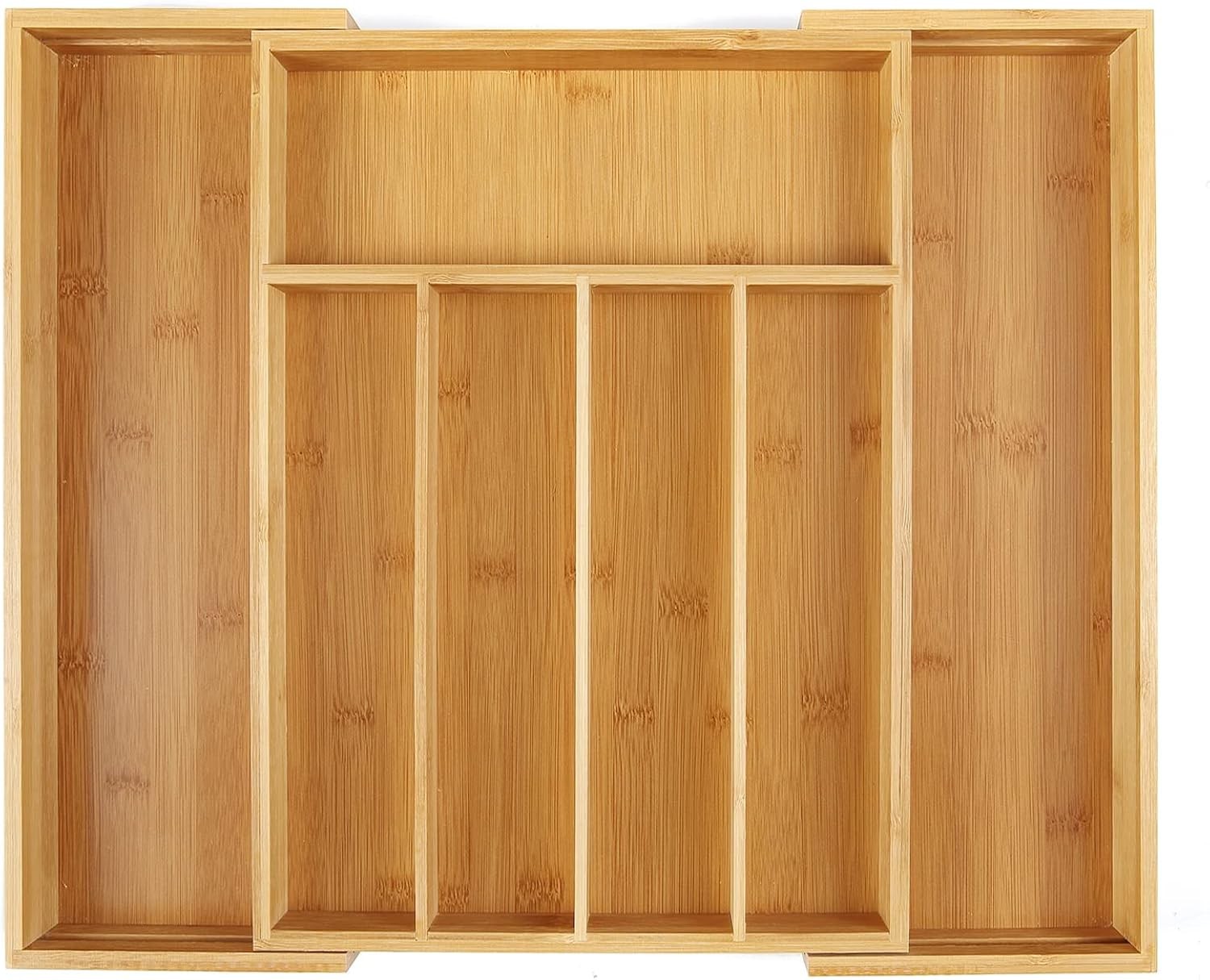 Bamboo Cutlery Tray Extendable Drawer Divider Organiser 7 Compartments Small
